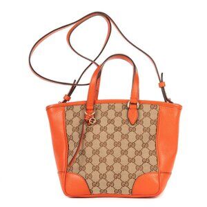 Gucci Bree Tote Beige Orange GG Canvas and Peeling Leather